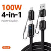 4-in-1 Fast Charging Cable with LED Display – PD 100W, Type-C & Lightning
