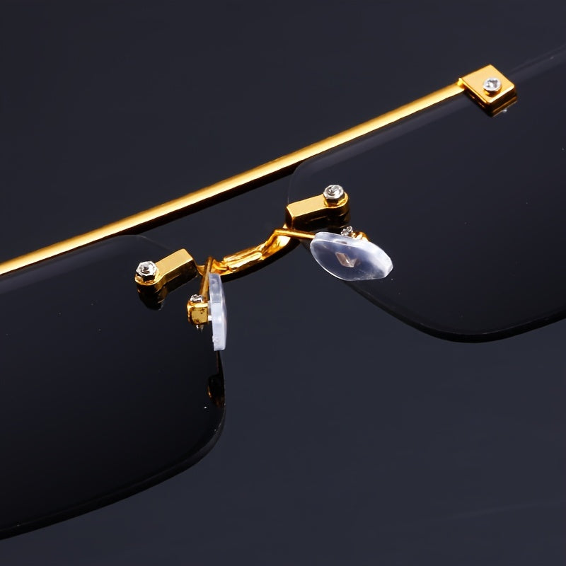 Luxury Leopard Pattern Frameless Glasses  Black Mirrored PC Lenses