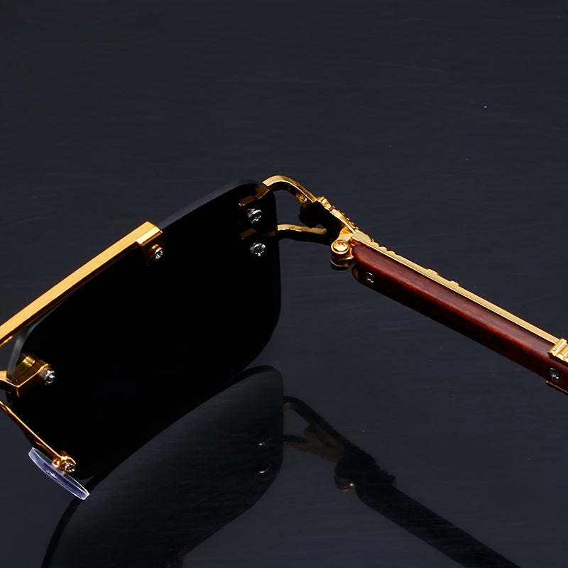 Luxury Leopard Pattern Frameless Glasses  Black Mirrored PC Lenses