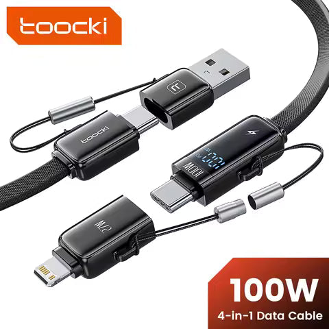 4-in-1 Fast Charging Cable with LED Display – PD 100W, Type-C & Lightning
