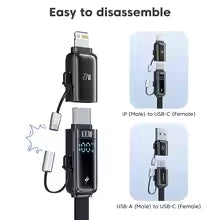 4-in-1 Fast Charging Cable with LED Display – PD 100W, Type-C & Lightning