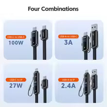 4-in-1 Fast Charging Cable with LED Display – PD 100W, Type-C & Lightning
